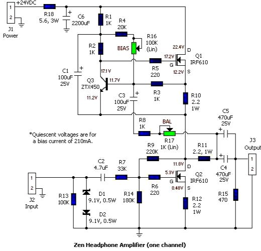 Схема Zen усилителя для наушников от electronics-diy.com