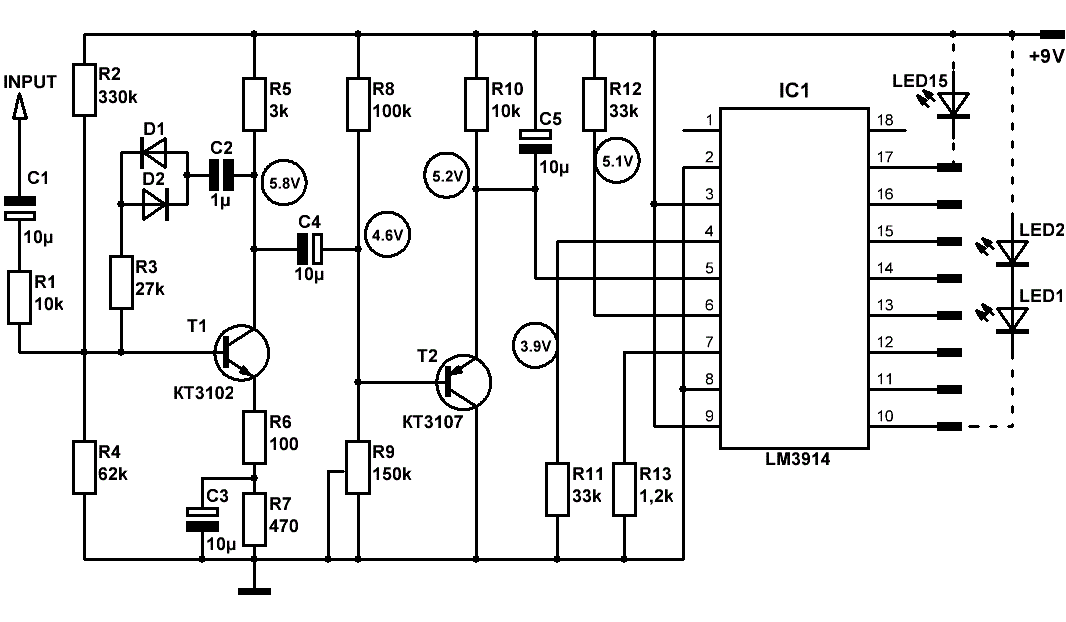 Светодиодный индикатор уровня на LM3914