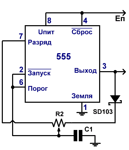 Генератор с изменяемой скважностью на КМОП таймере 555